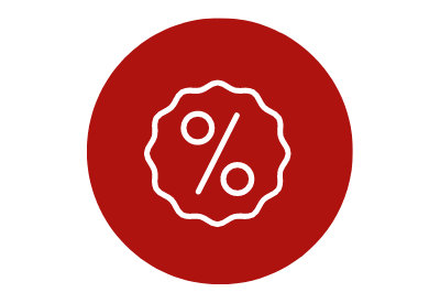 Rotes Icon mit weißem Rabatt-Zeichen